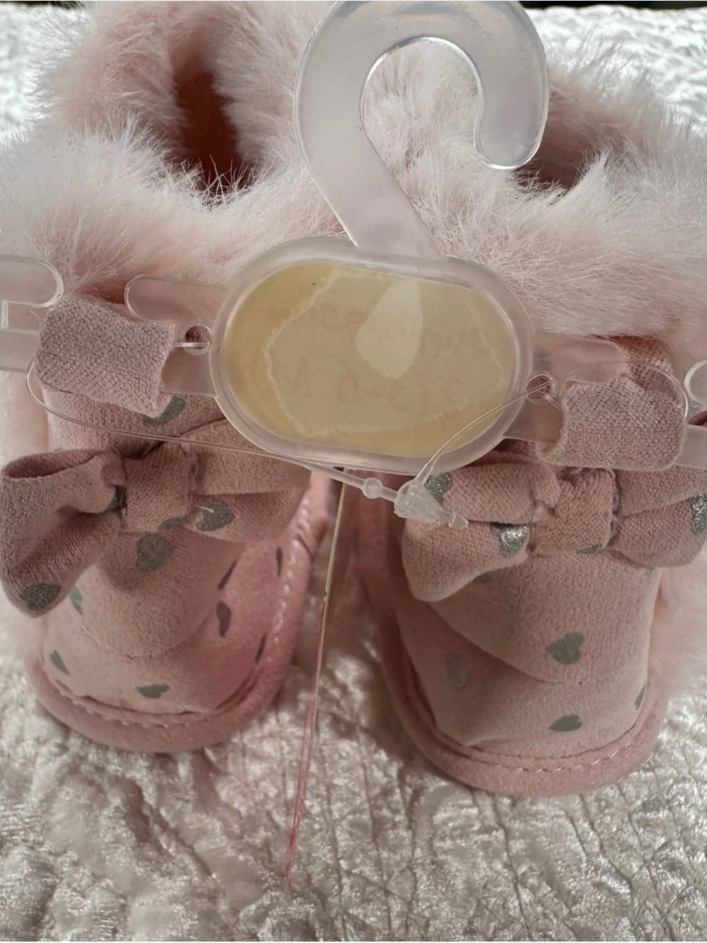 NWT Stepping Stones Baby Walker Faux Fur Pink Heart Booties
